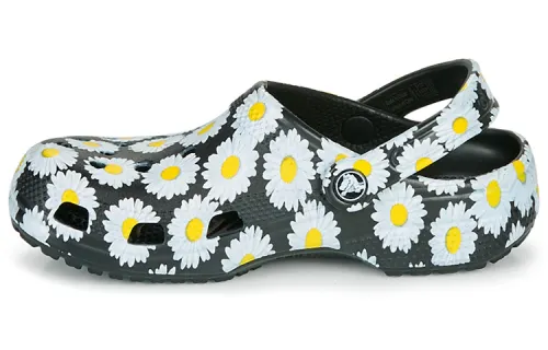 Crocs Classic Clo Daisy Full Print Sandals Unisex Black