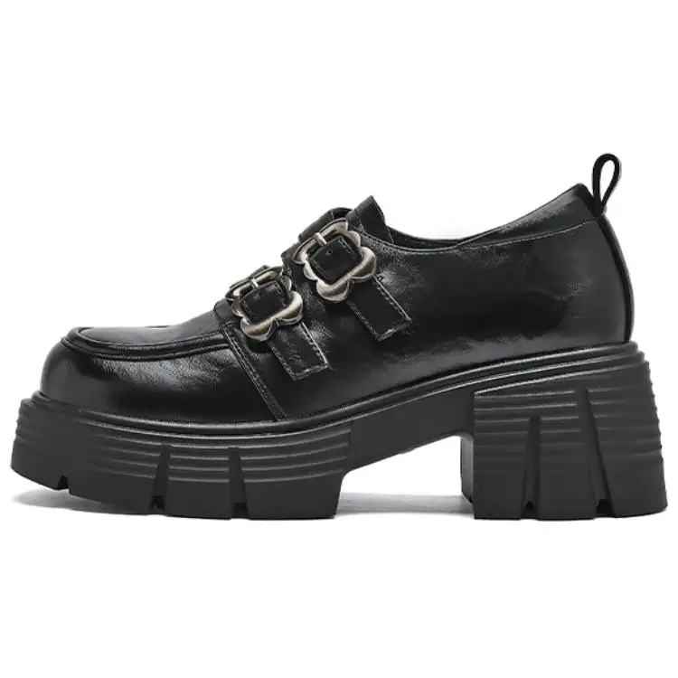 AGSDON synthetic leather retro British style small leather shoes college style jk thick sole thick heel increasing fashion deep mouth loafers 6cm women's style