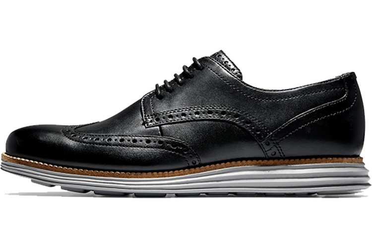 COLE HAAN Gehan Cowhide Leather Retro Brock Carving Casual Shoes Men's Black