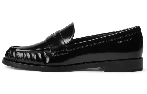 CHARLES&KEITH Small Ck PU Synthetic Leather Loafers 2.2cm Women's Black Box Black/Burgundy Wine Red