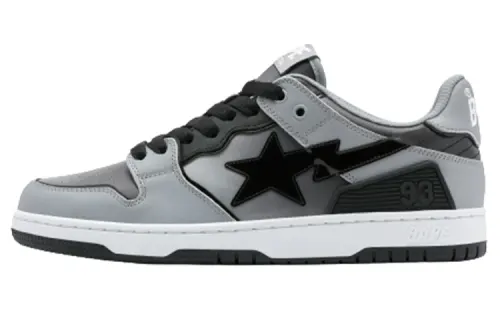 A BATHING APE SK8 STA Leather Stylish Skateboarding Shoes Men's Black White Gray