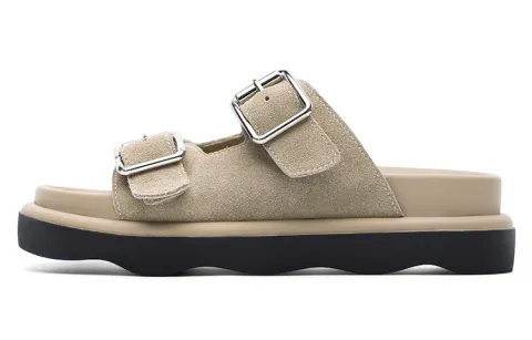 Dickies Cow Leather Slide Slippers 5CM Women's Khaki