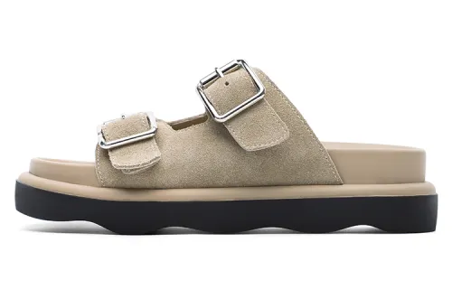 Dickies Cow Leather Slide Slippers 5CM Women's Khaki