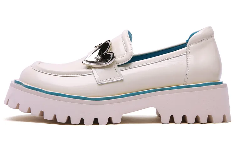 PACO GIL Top Grain Cow Leather Platform Shoes Women's Ecru