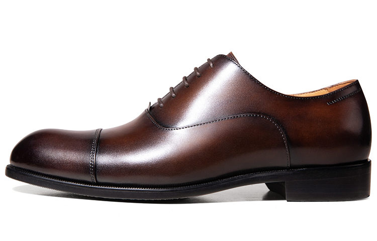 THOM WILLS British business calfskin Oxford shoes, comfortable and versatile, three-joint handmade, formal leather shoes, men's style, dark brown polished color