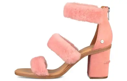 UGG Del Rey Fluff Heel Suede High Heel Sandal Women's Cherry Blossom Pink