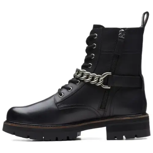Clarks Cow Leather Crew Combat Boots Women's Black