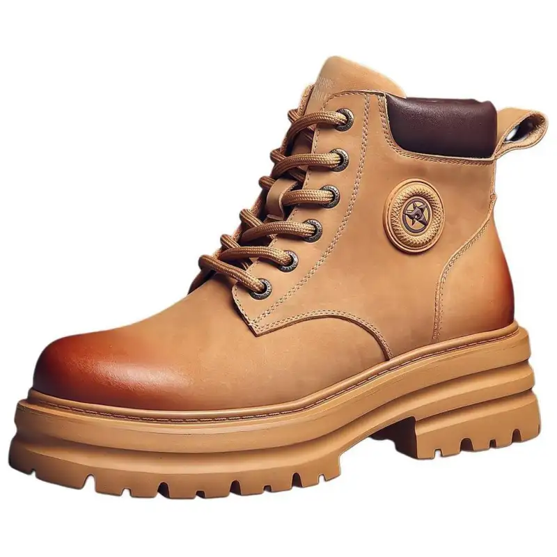 JANE HARLOW Top Grain Cow Leather Crew Combat Boots Men's Brown