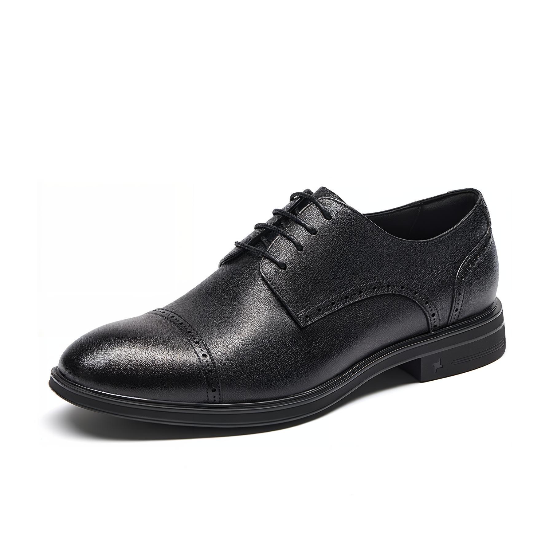 SEVEN Qipai cow leather lace-up round toe commuting business workplace interview wedding groomsmen outfit formal leather shoes men's black