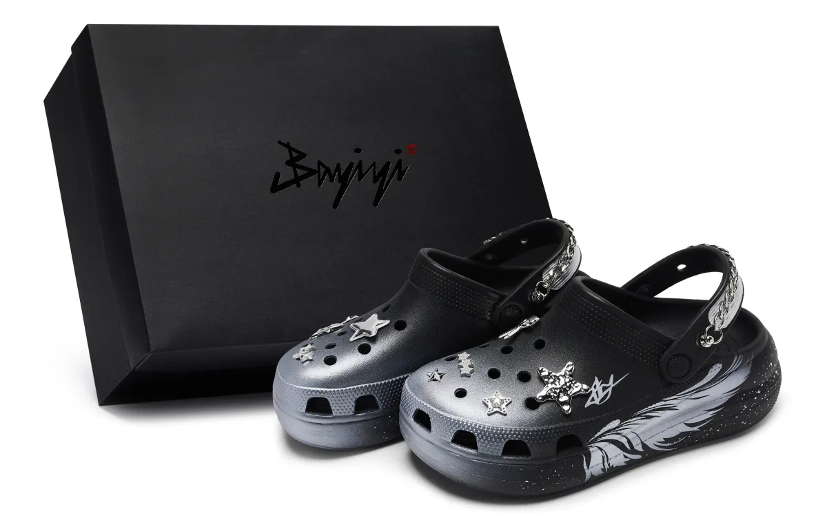 Crocs Classic Clog 811 Manufacturing, Invisible Wings, Special Shoe Box Clogs Unisex Black Silver