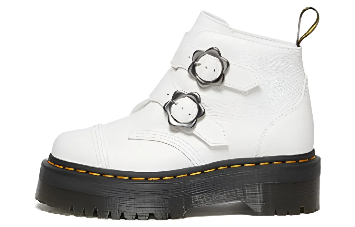 Dr. Martens Dr.Martens Devon Flower Buckle Leather Platform Boots 'White Black' Women's