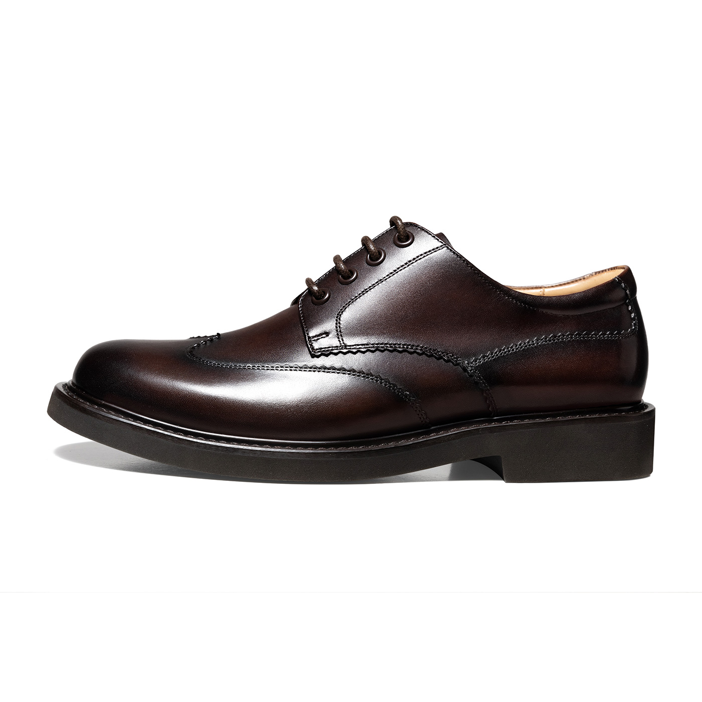 THOM WILLS British business calfskin derby shoes, soft sole, comfortable handmade, formal leather shoes, men's style, dark brown polished color