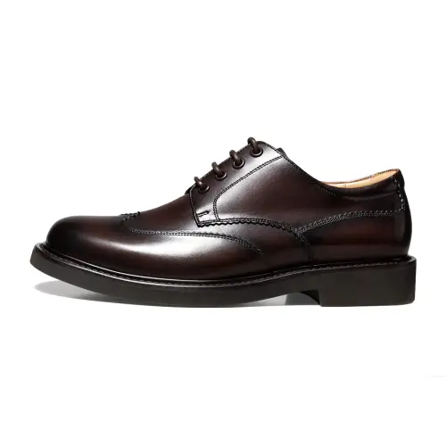 THOM WILLS British business calfskin derby shoes, soft sole, comfortable handmade, formal leather shoes, men's style, dark brown polished color
