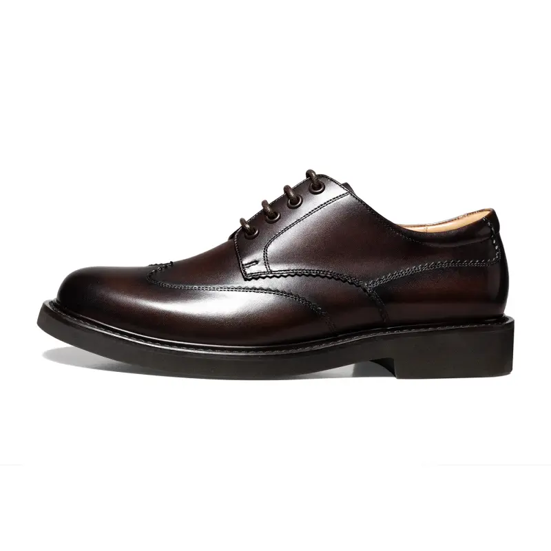 THOM WILLS British business calfskin derby shoes, soft sole, comfortable handmade, formal leather shoes, men's style, dark brown polished color