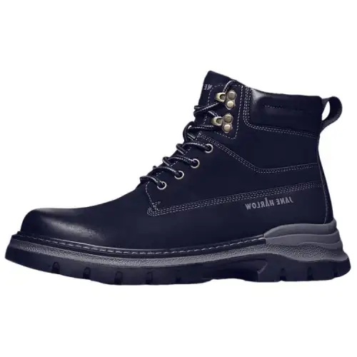 JANE HARLOW Synthetic Leather Crew Combat Boots Men's Black