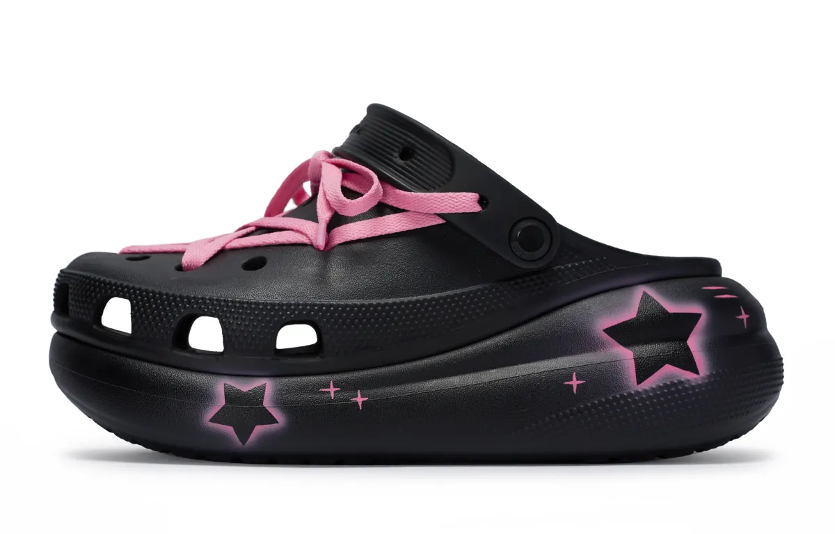 Crocs Classic Crush 811 Manufacturing, Neon Star Clogs Unisex Black Pink