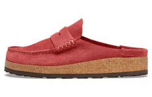 Birkenstock Suede Closed Toe Slippers Unisex Red Regular