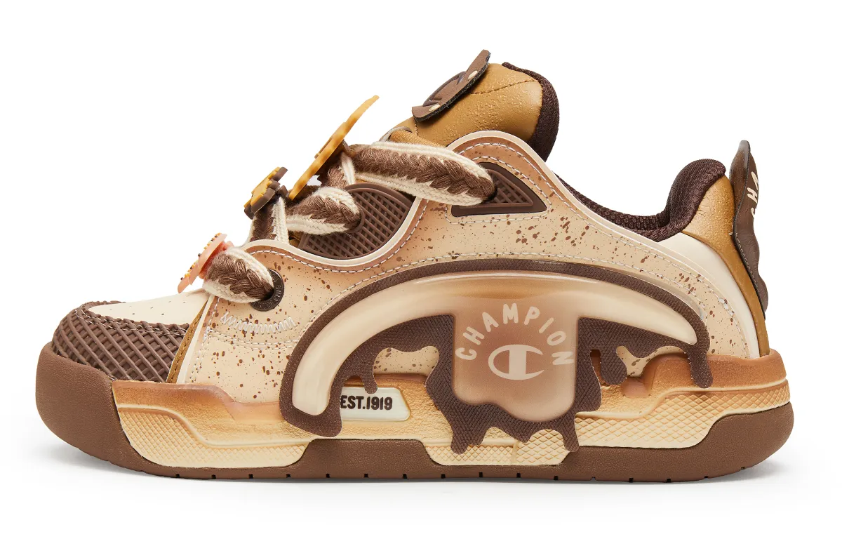 Champion Essentials Burnt Peel Apart Fun TronSkate V1 Synthetic Leather Low top Skateboard Shoes Women's Yellow Brown