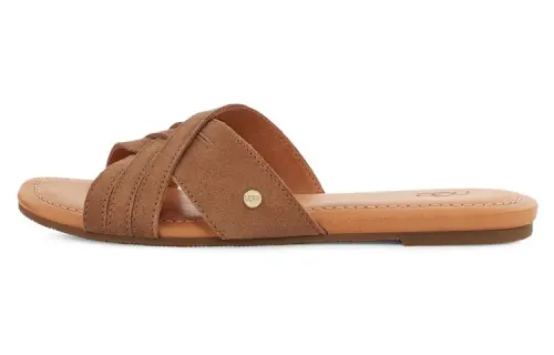 UGG Kenleigh Slide Cow Split Leather Slippers Women's Chestnut
