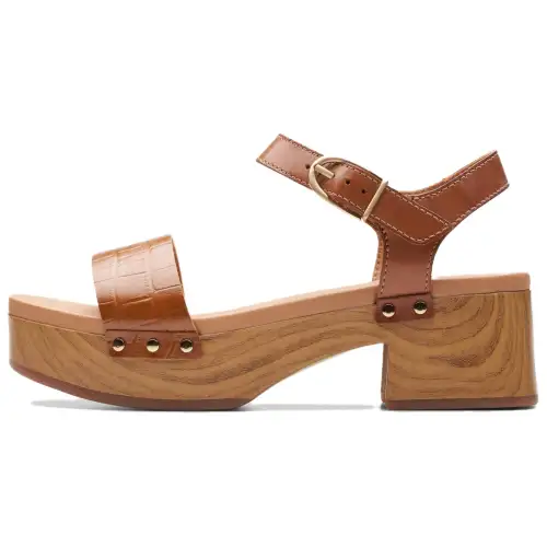 Clarks Sivanne Bay Tan Interest Leather One Strap Sandals 6CM Women's Tan