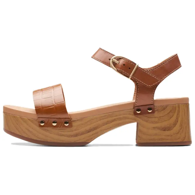 Clarks Sivanne Bay Tan Interest Leather One Strap Sandals 6CM Women's Tan