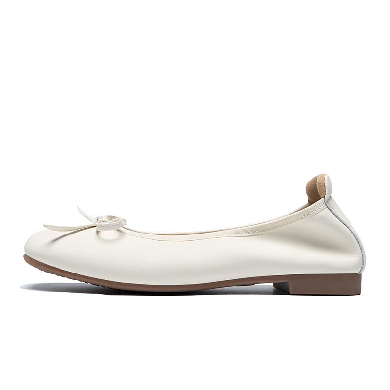 ZHR Zeze two-layer cowhide, heart-warming confession of love, fairy style for dinner date, fashionable and versatile, spring overture, sweet bow, soft, elegant and comfortable, casual shoes, 1.5cm, women's beige