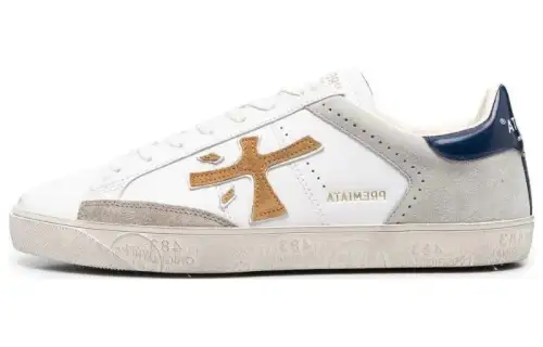 PREMIATA Steven Calfskin Fashion Trend Slip Resistant Low top Skateboard Shoes Men's White Gray