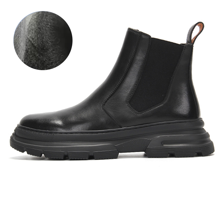 YEDANI Cow Split Leather Crew Combat Boots 6cm Men's Black