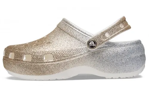 Crocs Classic Platform Pu Baby's Breath Clogs Women's Gold Silver Gradient