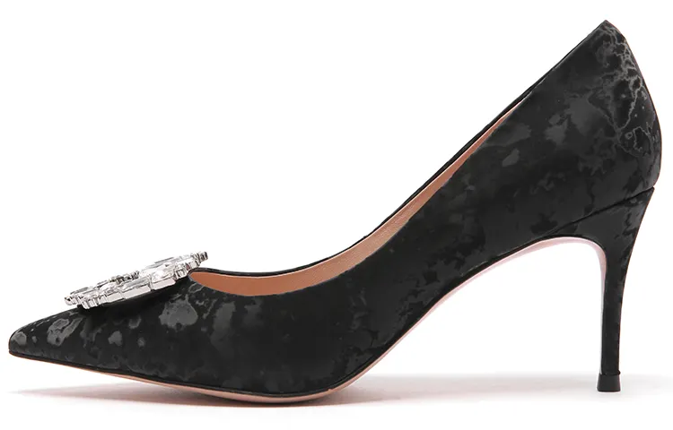 PACO GIL Cow Leather Slim Heel High Heels 7.5cm Women's Black
