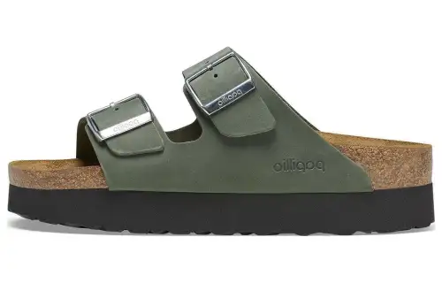 Birkenstock Leather Slide Slippers Unisex Green Narrow