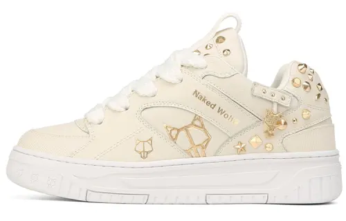 Naked Wolfe Hero Leather Stylish Skateboarding Shoes Women's Beige Gold