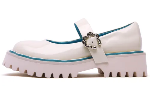 PACO GIL Top Grain Cow Leather Platform Shoes Women's Ecru