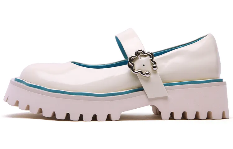 PACO GIL Top Grain Cow Leather Platform Shoes Women's Ecru