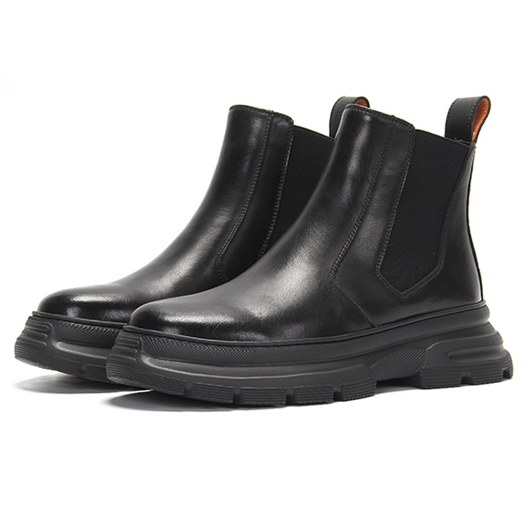 YEDANI Cow Split Leather Crew Combat Boots 6cm Men's Black