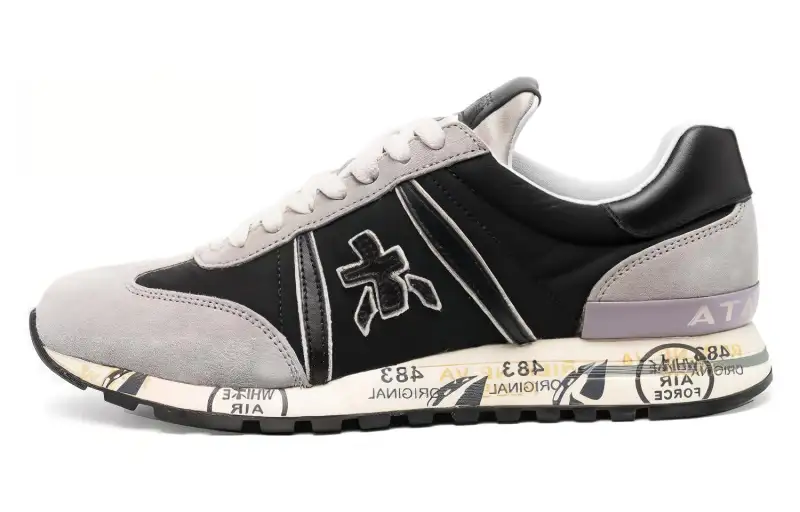 PREMIATA Lucyd Leather, Nylon Minimalist Fashion Low top Casual Shoes Women's Black Gray