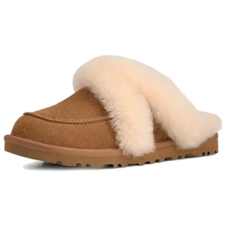 UGG Casual Collection Loria Fur Comfortable Minimalist Style Fleece Lined Mules Closed Toe Slippers Women's