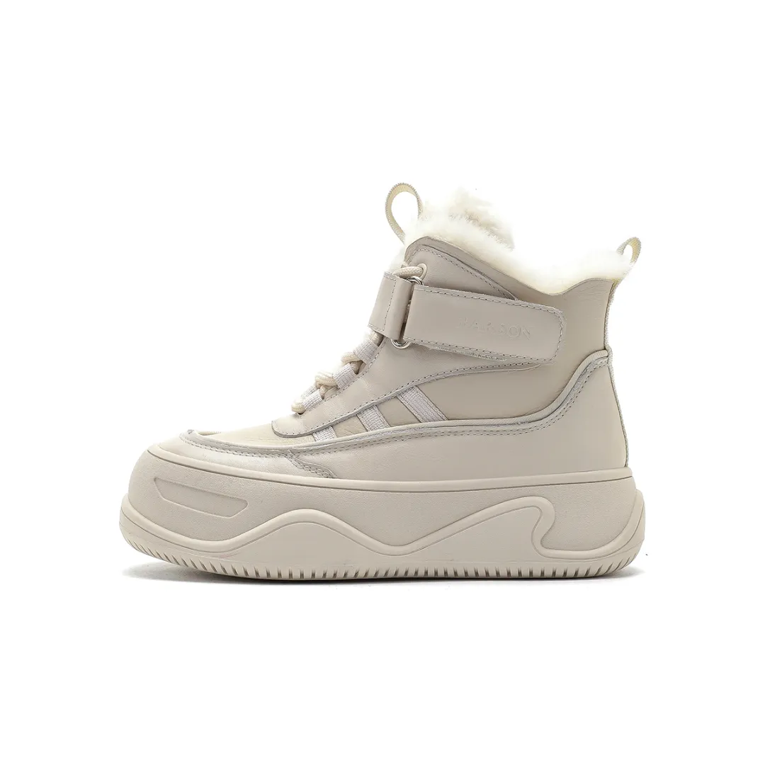 HARSON Thermal Cow Leather, Shearling Versatile Height Increasing Platform Fleece Lined Casual Short Snow Boots