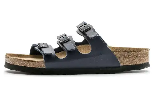 Birkenstock Leather Slide Slippers Women's Blue Regular