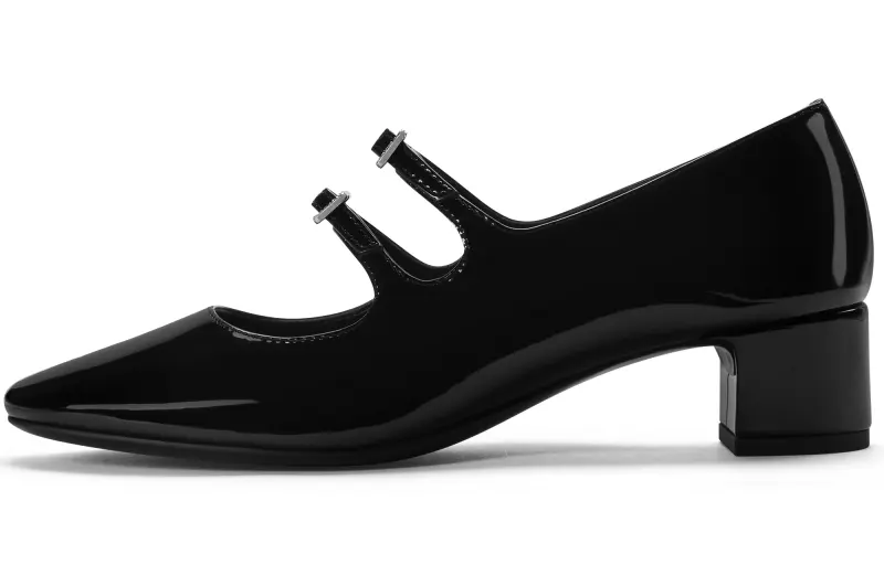 CHARLES&KEITH Small Ck Pu Chunky Heel Mary Jane Shoes 4cm Women's Black Box Black/Red/Chalk White