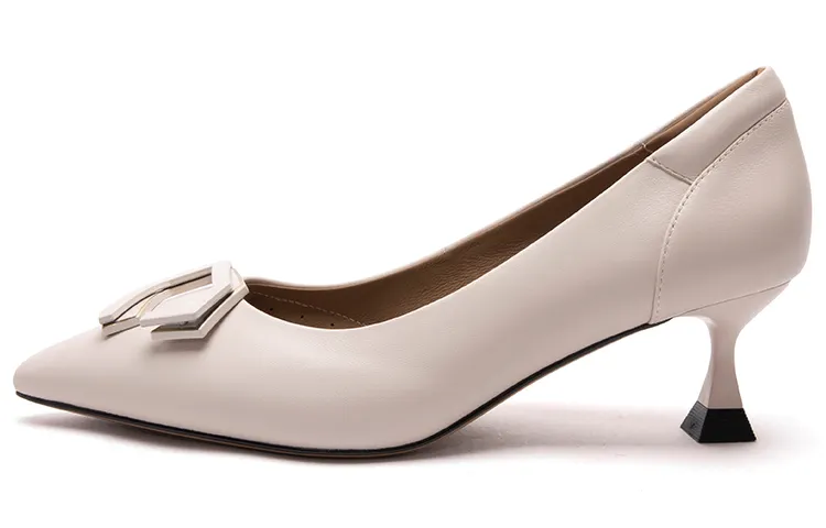 PACO GIL Sheepskin Slim Heel High Heels 5CM Women's Ecru