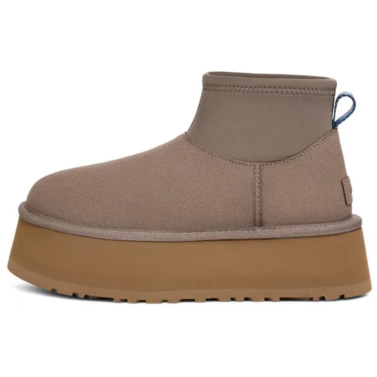 UGG Classic Dipper Fleece Lined, Fashion Comfortable Round Tip Short Snow Boots Women's Gray Brown