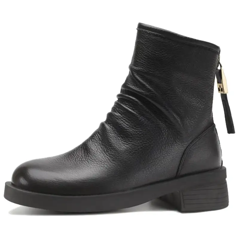 D FUSE SCANDINAVIA Cow Leather Fleece Lined Thermal, Versatile Fashion Casual Ankle Boots 4.5cm Women's