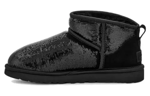 UGG Sequined Leather Round Toe Fashion Short Boots Women's Black
