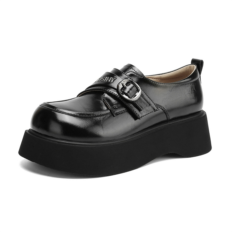Zhuo Shini retro British college style, high-end small leather shoes, thick-soled platform thick heels to increase height and slimming, one-legged deep-mouth single shoes, fashionable and versatile, loafers, heel height 5cm, women