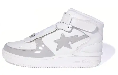 A BATHING APE Bape Mid top Stylish Skateboarding Shoes Men's White Gray