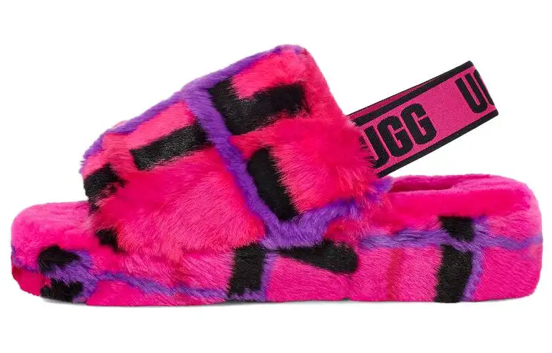 UGG FLUFF YEAH Fabric Fuzzy Slippers Women's Pink Purple