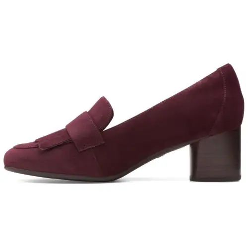 Clarks Leather Chunky Heel High Heels 6CM Women's Burgundy
