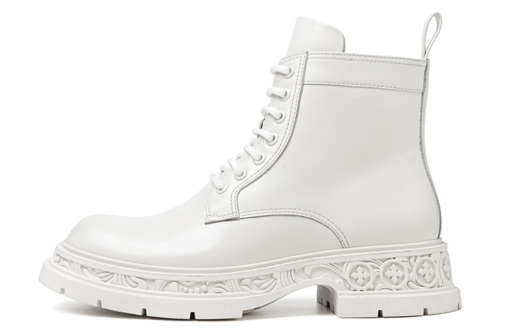 TUATARA French Trotta cutting-edge series designer style side zipper design avant-garde three-dimensional carved mid-top thick-soled Martin boots for men and women, white