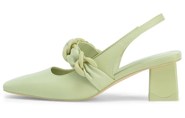 CHARLES&KEITH Chunky Heel High Heels 6cm Women's Gray Green